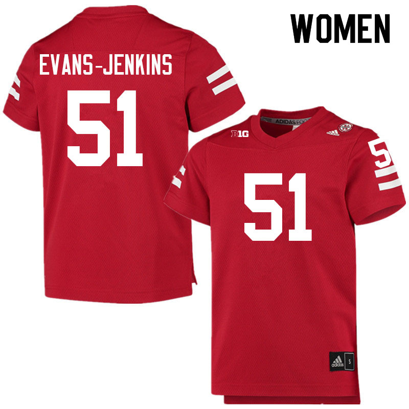 Women #51 Justin Evans-Jenkins Nebraska Cornhuskers College Football Jerseys Sale-Scarlet